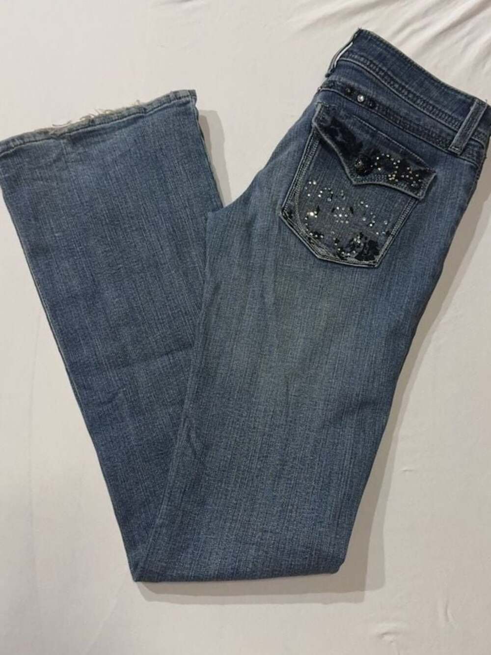 #185 Rock 47 by Wrangler Ultra Low Rise Embellished Bootcut Jeans Size 0x34